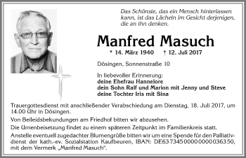 Traueranzeige von Manfred Masuch von Allgäuer Zeitung