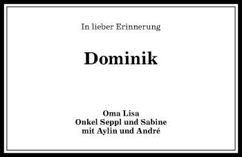 Traueranzeige von Dominik  von Allgäuer Anzeigeblatt