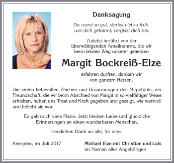 Traueranzeige von Margit Bockreiß-Elze von Allgäuer Zeitung,Kempten