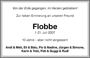 Traueranzeige von Flobbe  von Allgäuer Zeitung,Kempten