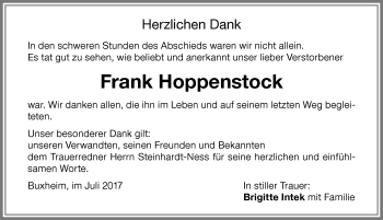 Traueranzeige von Frank Hoppenstock von Memminger Zeitung