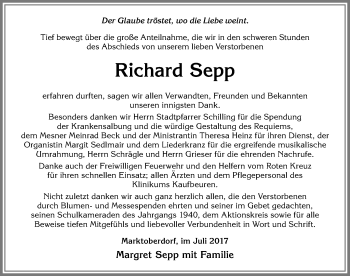 Traueranzeige von Richard Sepp von Allgäuer Zeitung, Marktoberdorf
