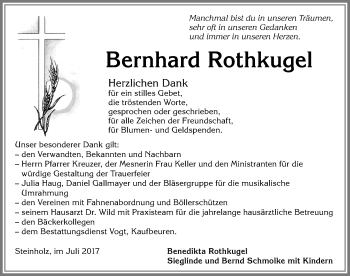 Traueranzeige von Bernhard Rothkugel von Allgäuer Zeitung, Kaufbeuren/Buchloe