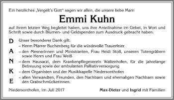 Traueranzeige von Emmi Kuhn von Allgäuer Zeitung,Kempten