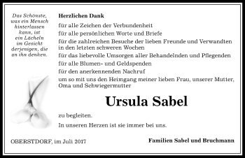 Traueranzeige von Ursula Sabel von Allgäuer Anzeigeblatt
