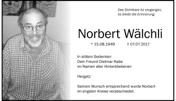 Traueranzeige von Norbert Wälchli von Der Westallgäuer