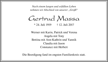 Traueranzeige von Gertrud Massa von Allgäuer Zeitung, Füssen