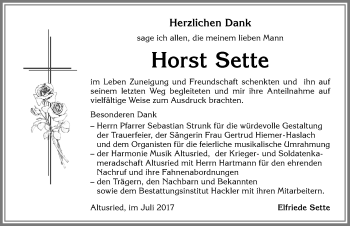 Traueranzeige von Horst Sette von Allgäuer Zeitung,Kempten