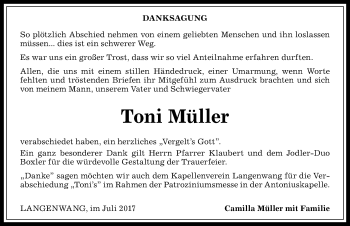 Traueranzeige von Toni Müller von Allgäuer Anzeigeblatt