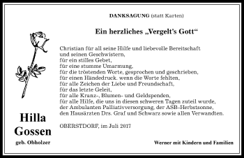 Traueranzeige von Hilla Gossen von Allgäuer Anzeigeblatt