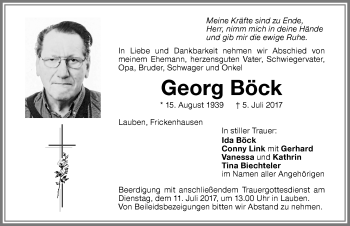 Traueranzeige von Georg Böck von Memminger Zeitung