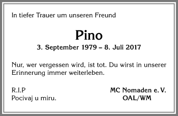 Traueranzeige von Pino  von Allgäuer Zeitung, Marktoberdorf