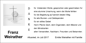Traueranzeige von Franz Weirather von Allgäuer Zeitung,Kempten