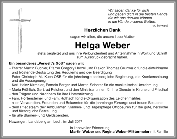 Traueranzeige von Helga Weber von Memminger Zeitung