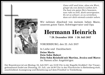 Traueranzeige von Hermann Heinrich von Allgäuer Anzeigeblatt