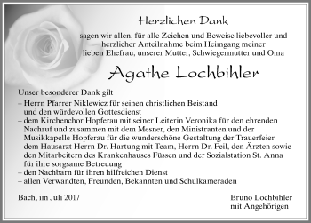 Traueranzeige von Agathe Lochbihler von Allgäuer Zeitung, Füssen