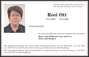 Traueranzeige von Rosi Ott von Allgäuer Anzeigeblatt