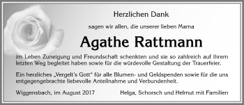 Traueranzeige von Agathe Rattmann von Allgäuer Zeitung,Kempten