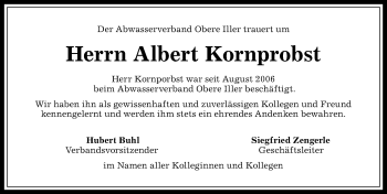 Traueranzeige von Albert Kornprobst von Allgäuer Anzeigeblatt