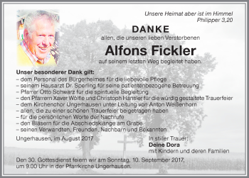 Traueranzeige von Alfons Fickler von Memminger Zeitung