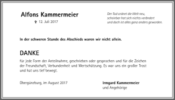 Traueranzeige von Alfons Kammermeier von Allgäuer Zeitung, Marktoberdorf