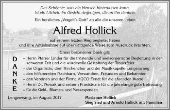 Traueranzeige von Alfred Hollick von Allgäuer Zeitung, Marktoberdorf