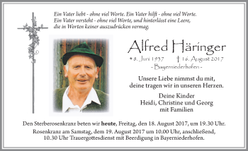 Traueranzeige von Alfred Häringer von Allgäuer Zeitung, Füssen