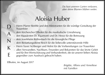 Traueranzeige von Aloisia Huber von Der Westallgäuer