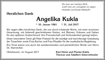 Traueranzeige von Angelika Kukla von Allgäuer Zeitung, Kaufbeuren/Buchloe