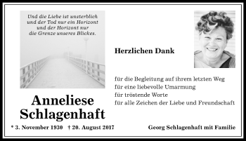 Traueranzeige von Anneliese Schlagenhaft von Allgäuer Anzeigeblatt