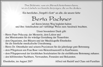Traueranzeige von Berta Pachner von Allgäuer Zeitung, Marktoberdorf