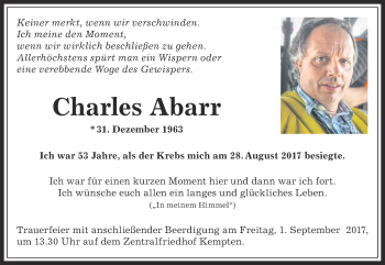 Traueranzeige von Charles Abarr von Allgäuer Zeitung