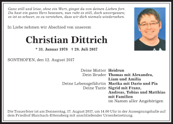 Traueranzeige von Christian Dittrich von Allgäuer Anzeigeblatt
