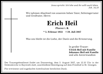 Traueranzeige von Erich Heil von Allgäuer Zeitung