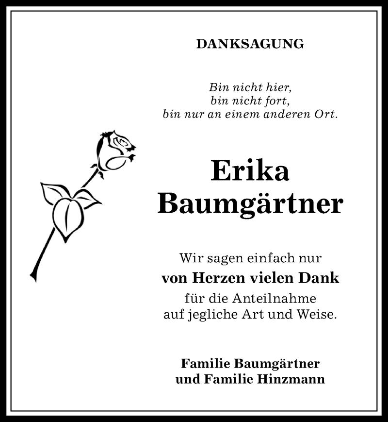 Traueranzeige für Erika Baumgärtner vom 26.08.2017 aus Allgäuer Anzeigeblatt