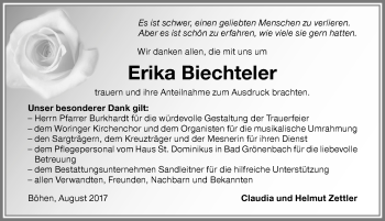 Traueranzeige von Erika Biechteler von Memminger Zeitung