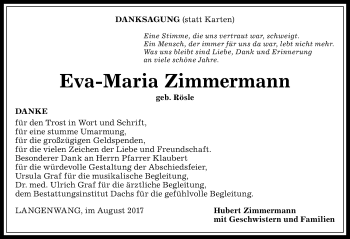 Traueranzeige von Eva-Maria Zimmermann von Allgäuer Anzeigeblatt