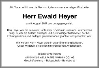 Traueranzeige von Ewald Heyer von Memminger Zeitung