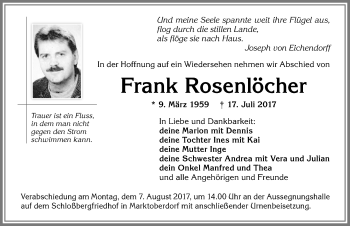 Traueranzeige von Frank Rosenlöcher von Allgäuer Zeitung, Marktoberdorf
