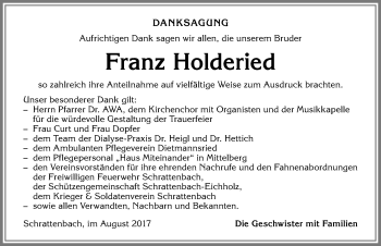 Traueranzeige von Franz Holderied von Allgäuer Zeitung,Kempten
