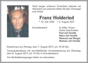 Traueranzeige von Franz Holderied von Allgäuer Zeitung,Kempten