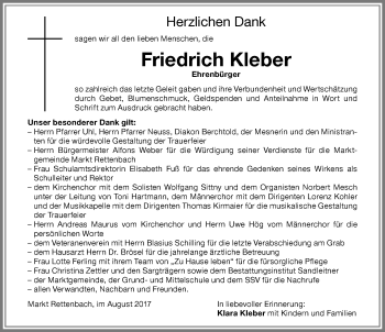 Traueranzeige von Friedrich Kleber von Memminger Zeitung