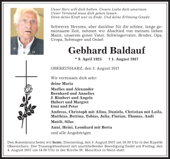 Traueranzeige von Gebhard Baldauf von Allgäuer Anzeigeblatt