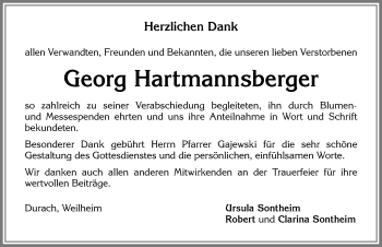 Traueranzeige von Georg Hartmannsberger von Allgäuer Zeitung,Kempten