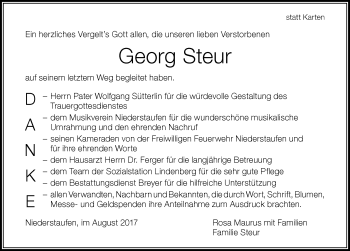 Traueranzeige von Georg Steur von Der Westallgäuer