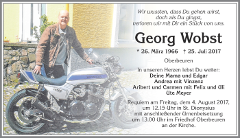Traueranzeige von Georg Wobst von Allgäuer Zeitung, Kaufbeuren/Buchloe