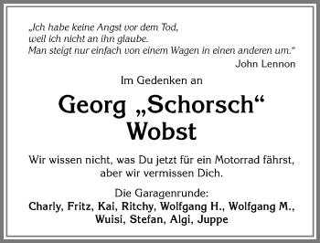 Traueranzeige von Georg Wobst von Allgäuer Zeitung, Kaufbeuren/Buchloe
