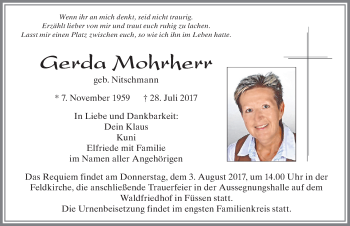 Traueranzeige von Gerda Mohrherr von Allgäuer Zeitung, Füssen