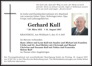 Traueranzeige von Gerhard Kull von Allgäuer Anzeigeblatt