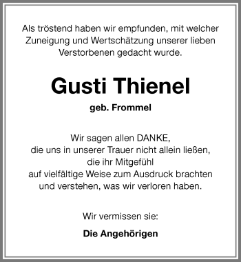 Traueranzeige von Gusti Thienel von Memminger Zeitung